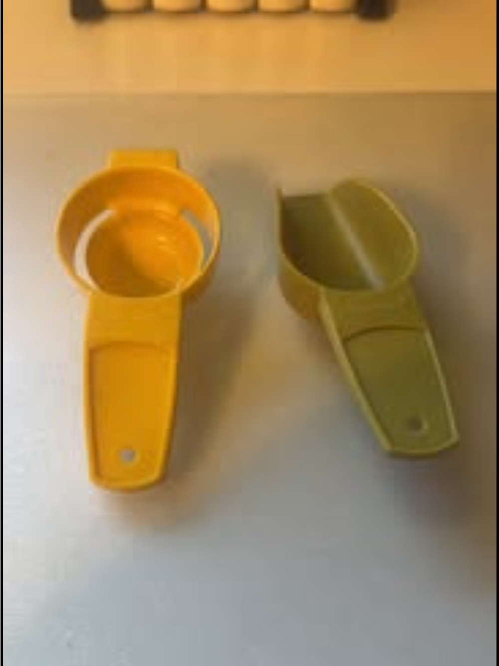 Vintage Tupperware Harvest  Gold egg separator and Avocado green measuring scoop